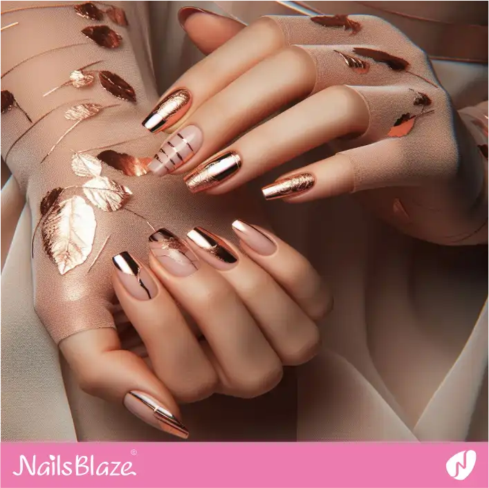 Negative Space Rose Gold Nails | Foil Nails - NB4142